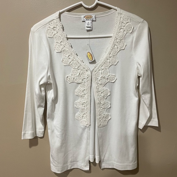 Talbots Sweaters - Talbots White Cardigan with Crochet Detail